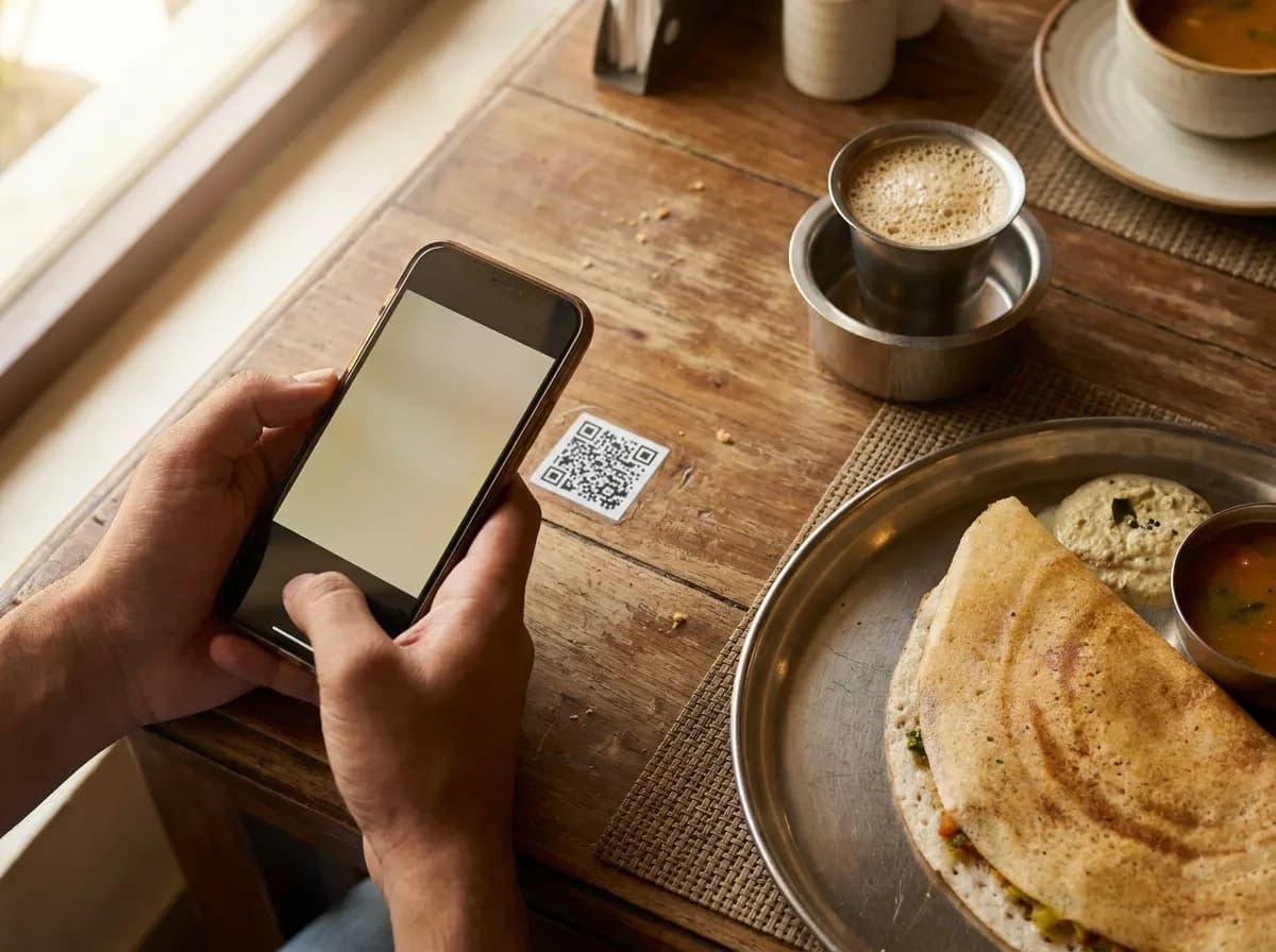 A guest scanning the QR code on a restaurant table